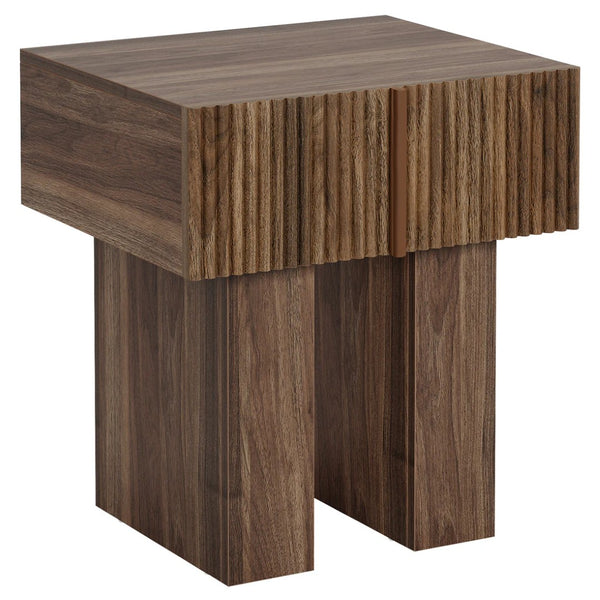 English Elm Bedside Nightstand with Fluted Drawer Front and Wood Grain Finish for Modern Bedrooms T3971P461263