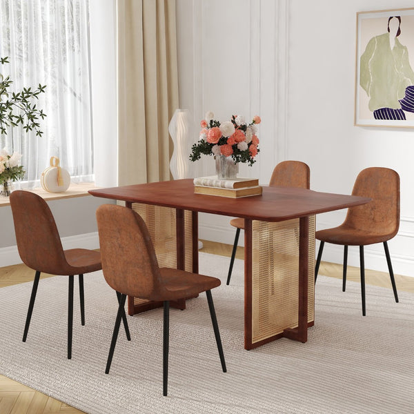 English Elm Table And Chair Set - Elegant Walnut Solid Wood Dining Table With 4 Comfort Tech-Fabric Chairs W1151S04065-GIGA
