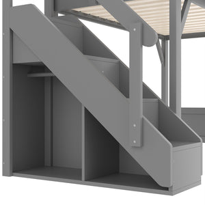 English Elm Twin Low Loft Bed Solid Pine Frame Kids Study Desk Blackboard Storage White Gray W1580S00467