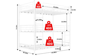 English Elm Heavy-duty Triple Bunk Bed Steel Frame with Full Guardrails and Dual Ladders White W1935S00006
