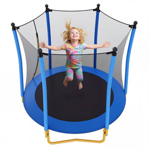 English Elm [without Basketball Hoop] 5.5 Ft Kids Trampoline with Safety Net and Foam Padded Poles Blue N739P443065C