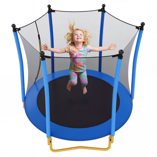 English Elm [without Basketball Hoop] 5.5 Ft Kids Trampoline with Safety Net and Foam Padded Poles Blue N739P443065C