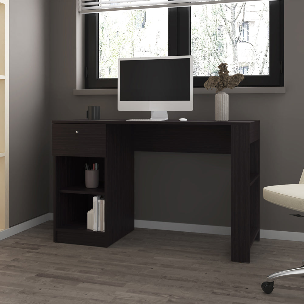 English Elm Menlo Black Engineered Wood Desk with Drawer & Open Shelves, Compact Office Table for Small Spaces B092P254744
