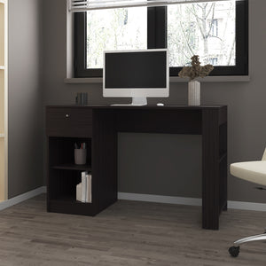 English Elm Menlo Black Engineered Wood Desk with Drawer & Open Shelves, Compact Office Table for Small Spaces B092P254744