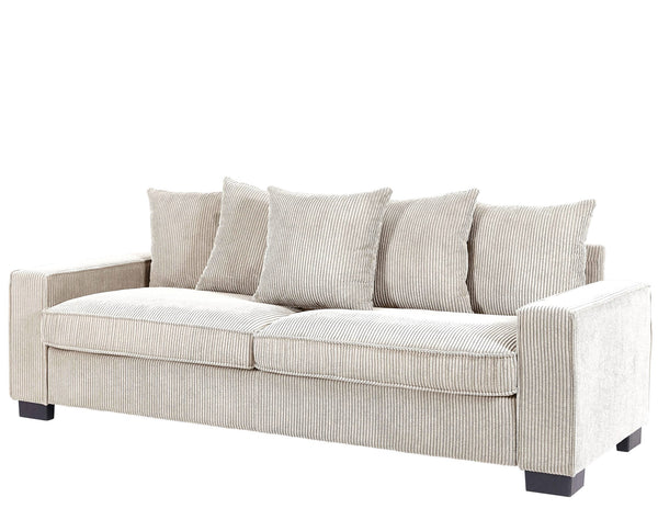 English Elm Luxe Corduroy Sofa with 5 Toss Pillows, Deep-Seat 3-Seater Couch, Sleek Modern Design, 88" Wide Ivory B2735P256728