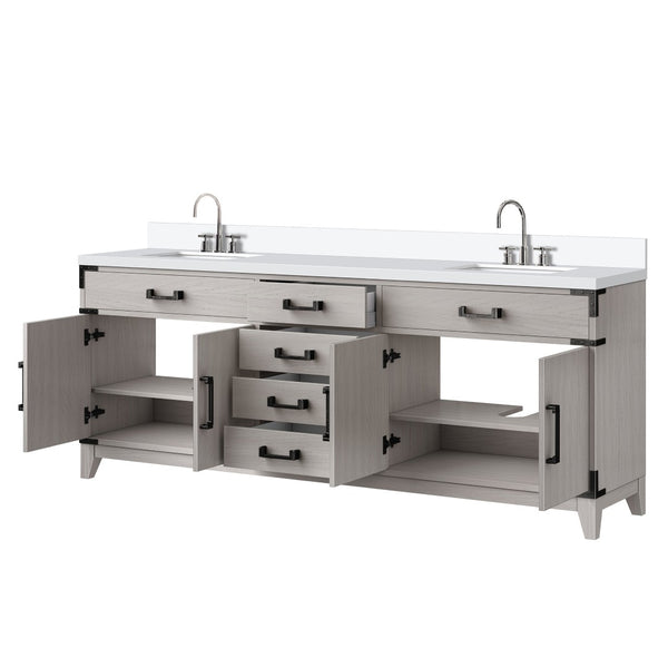 English Elm White Oak Double Bath Vanity 80" W X 22" D With Cultured Marble Top & Chrome Faucet Set, Soft-Close Design B2731P259951-GIGA