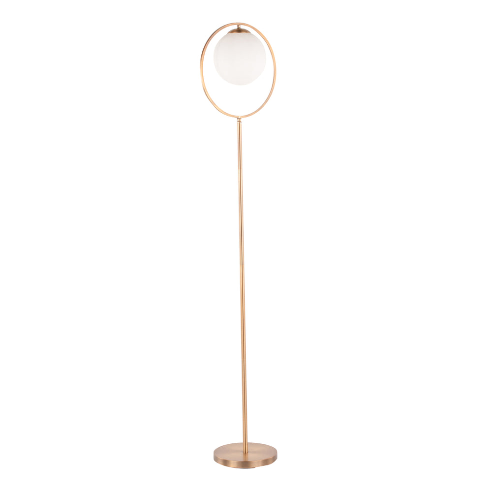 English Elm Moon Gold Floor Lamp with Frosted Glass Dome, Modern Metal Accent & Round Base, UL Listed Light B202P224173