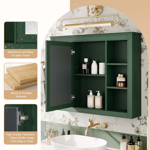 English Elm 35'' Modern Medicine Cabinet Wall Mounted Mirror with Ample Storage, Adjustable Shelves & Towel Rod Green WF322917AAF