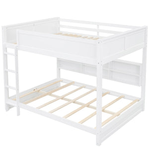English Elm Queen Over Bunk Bed Solid Pine Cabin Frame with Storage and Usb Charging White GX000399AAK