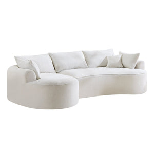 English Elm 124.5-inch Curved Chenille Sectional Sofa with Pillows Deep Seat Living Room Couch White W3612S00026