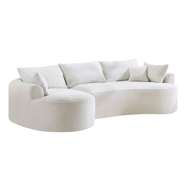 English Elm 124.5-inch Curved Chenille Sectional Sofa with Pillows Deep Seat Living Room Couch White W3612S00026
