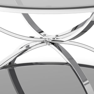 English Elm 31.50'' Round Chrome Ring Glass Coffee Table Two Tier Smoked Tempered Top Modern Living Room W757P412804