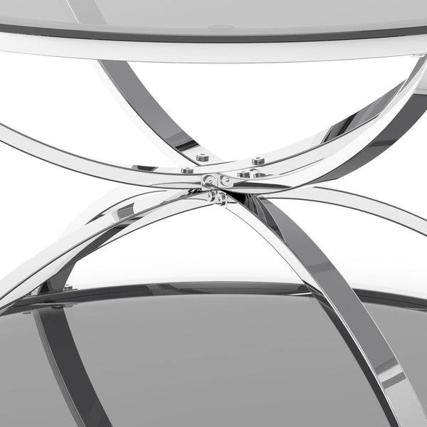 English Elm 31.50'' Round Chrome Ring Glass Coffee Table Two Tier Smoked Tempered Top Modern Living Room W757P412804