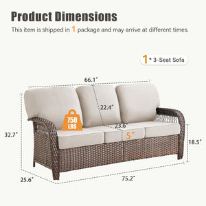 English Elm 75.2" Outdoor Pe Wicker Sofa Deep Seat T-back Cushions Porch Backyard Lounge T3773P418415