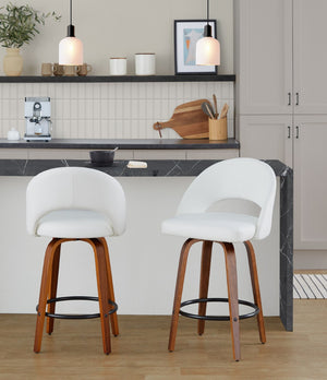English Elm Fixed-height Swivel Counterstools Faux Leather Padded Seat Chrome Footrest Set of 2 White B202S01845