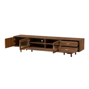 English Elm 78inch Walnut Entertainment Center Fluted Glass Solid Wood Legs Modern Living Room N710P362203P