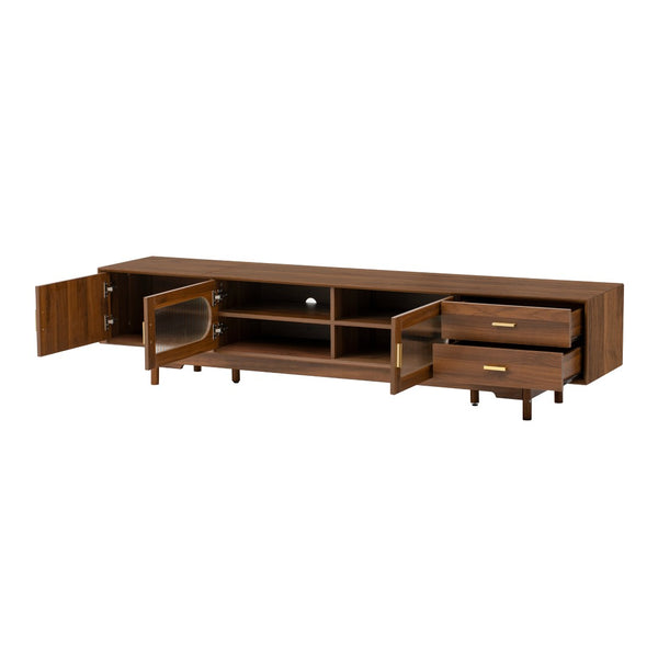 English Elm 78inch Walnut Entertainment Center Fluted Glass Solid Wood Legs Modern Living Room N710P362203P