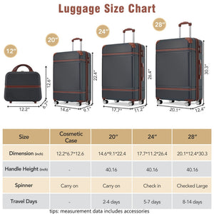 English Elm Hardshell Abs Spinner Luggage Set Four Piece Expandable Tsa Lock Travel Suitcases Black N732P170218B