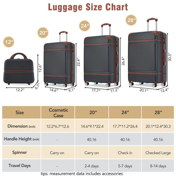English Elm Hardshell Abs Spinner Luggage Set Four Piece Expandable Tsa Lock Travel Suitcases Black N732P170218B