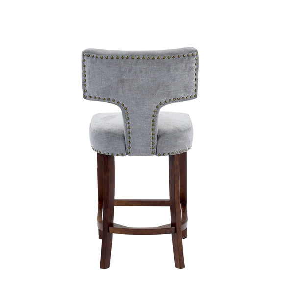 English Elm Mid Curved Backrest Bar Stools Set of 2 with Copper Nail Trim, High-Density Foam & Walnut Legs Gray W1143P296348