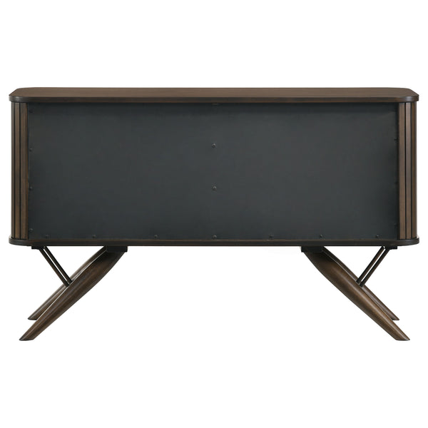 English Elm Wes Dark Walnut 2-Door Sideboard Buffet Storage Cabinet with Removable Shelves, Tapered Legs, Timeless Grain Finish B062P344986