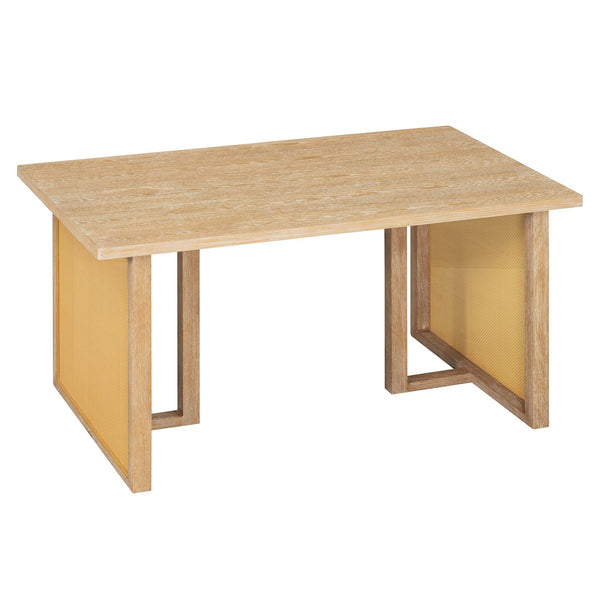 English Elm TREXM 7-Piece Farmhouse Dining Set with Distressed Oak Veneer Table and Upholstered Rattan Chairs, Rustic Elegance for Family Meals Beige,Natural ST000149AAN