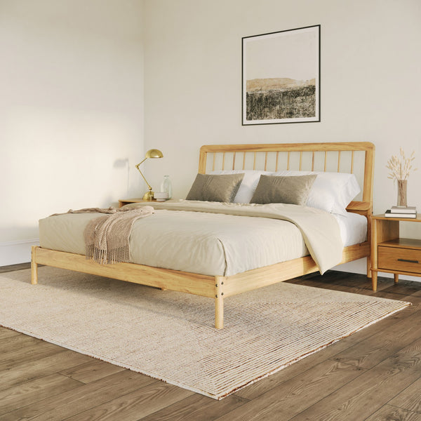 English Elm Walker Edison - Mid-Century Solid Pine King Spindle Bed Frame with Slat-Back Design, Stable Center Support, No Box Spring Needed Natural Wood 85 L x 25 W x 5 H B185P169175