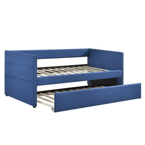 English Elm Modern Upholstered Daybed with Pull Out Trundle Nailhead Trim and Side Storage Pockets Blue B011P419493