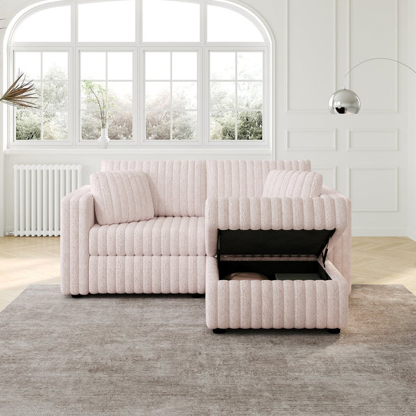 English Elm 75.6"Soft Modular 2-Person Sofa with Hidden-Zipper Washable Cushions & Hydraulic Storage Lift System Light Pink W1767S00017