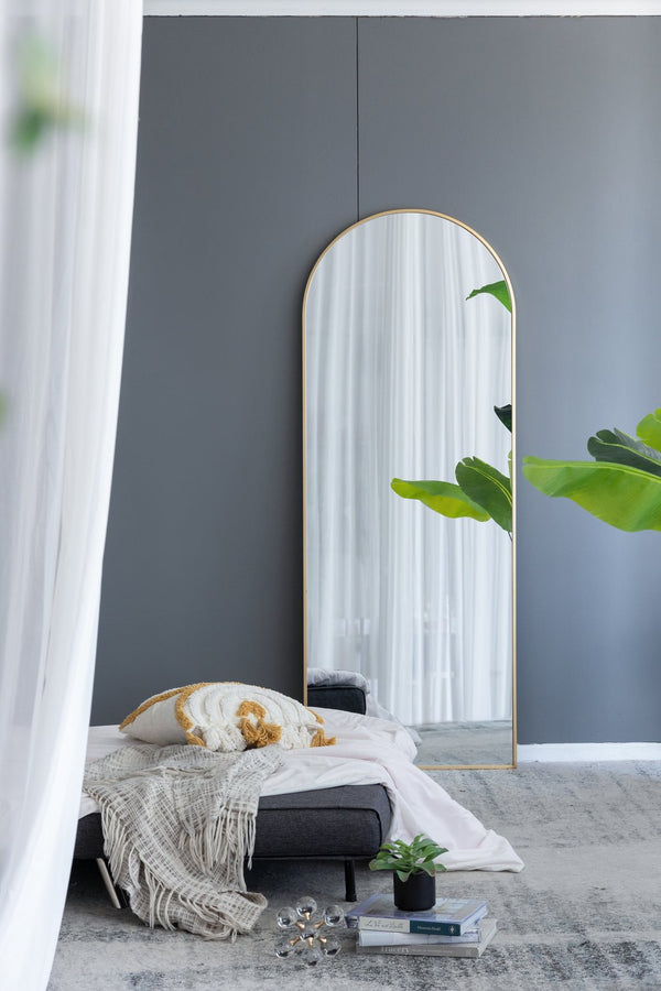 English Elm 28x1x74" Celine Gold Arch Mirror — Full-Length Rounded Arch Frame, Lean or Wall-Mount, Elegant Focal Piece W2078P195625