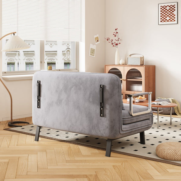 English Elm 39″ Convertible Chair Bed with Adjustable Backrest & Pillow, Steel-Frame Sleeper Chair for Small Spaces Comfortable Multifunctional Lounge Sofa LIGHT GREY W1767P192812