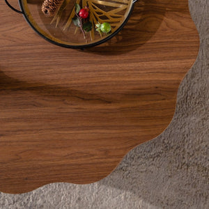 English Elm 31.5" Scalloped Round Coffee Table Walnut Grain Mdf Sculptural Living Room Accent W3158P395511