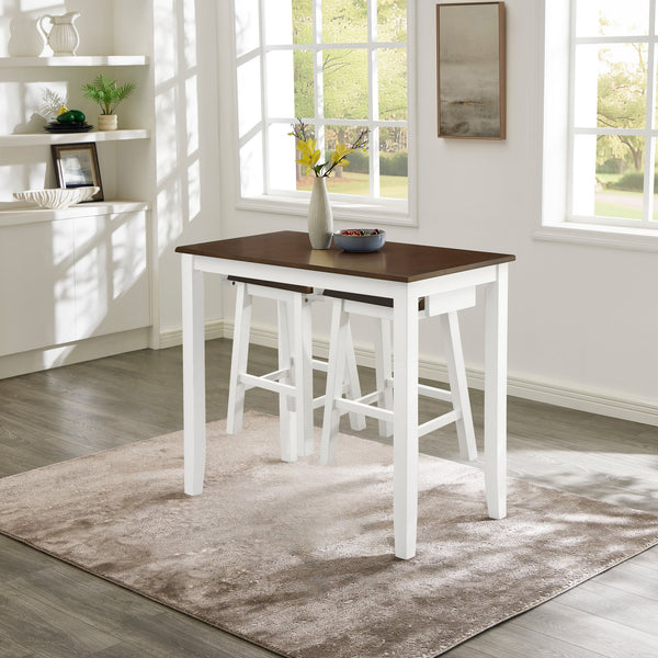 English Elm Bar 3-Piece Bistro Set with 2 Stools and 42" Rustic Brown MDF Table — Compact Industrial Charm W487P331241