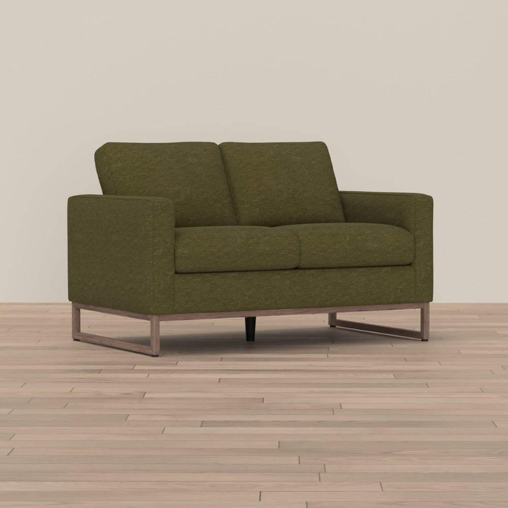 English Elm Green Olive Upholstered Loveseat with Black Metal Frame for Modern Living Rooms B361P486925