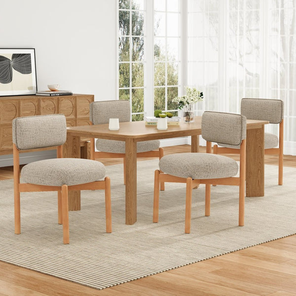 English Elm Modern Linen Upholstered Dining Chair Set Solid Wood Cross Base Removable Back Khaki T3623P466006