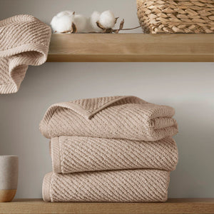 JLA Home Madison Park - 100% Cotton Diagonal Ribbed Hand Towel — Plush Zero-Twist 506 GSM Quick-Dry Luxury for Home Spa Beige MP73-8859