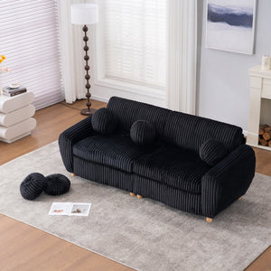 English Elm Modern Black Corduroy Sofa Couch - Stylish 84" Sectional Love Seat For Living Rooms & Home Offices W2363S00075