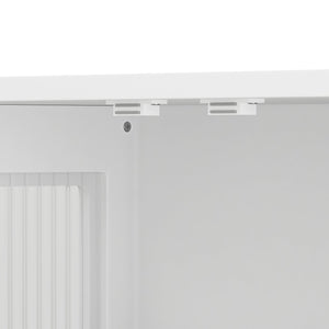 English Elm Bathroom Wall Cabinet with 3 Doors and Glass Panel, MDF Storage Cabinet with Towel Bar, Modern 35.6"L x 10.2"W x 32.5"H White W757P329727