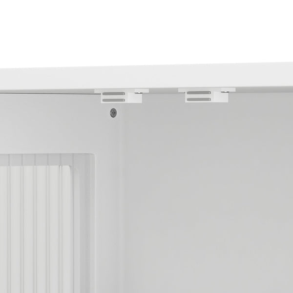 English Elm Bathroom Wall Cabinet with 3 Doors and Glass Panel, MDF Storage Cabinet with Towel Bar, Modern 35.6"L x 10.2"W x 32.5"H White W757P329727