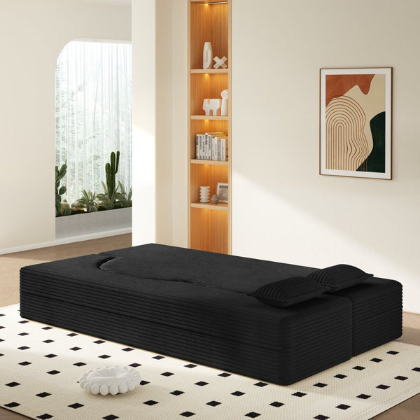 English Elm Modern Corduroy Floor Sofa Foldable Twin Sleeper Foam Filled for Compact Living Spaces Black W1885P435363