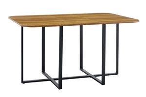 English Elm Modern Dual-surface Dining Table Mdf Marble and Grain Top with Powder-coated Metal Frame Black,Wood W3875P372888