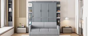 English Elm Queen Murphy Bed with Integrated Sofa Space Saving Fold Down Cabinet for Studio Living Gray LP000591AAE-2