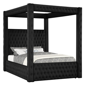 English Elm 1pc Queen Poster Bed Tufted Flannelette Frame with Bluetooth Speakers and Usb Ports B2741S00934