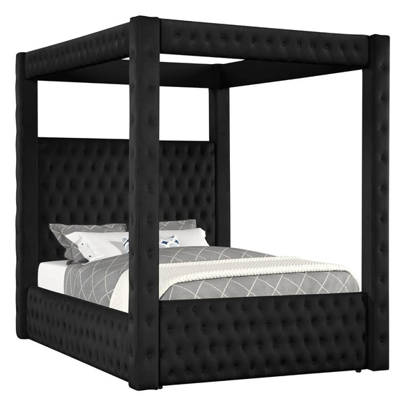 English Elm 1pc Queen Poster Bed Tufted Flannelette Frame with Bluetooth Speakers and Usb Ports B2741S00933