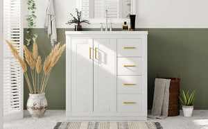 English Elm 30'' Elegant Bathroom Vanity Set With Ceramic Sink, Soft-Close Drawers & Retro Design For Storage N710P191947K