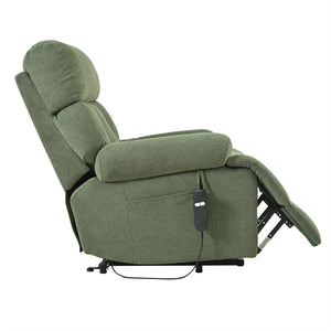 English Elm Oversized Power Lift Recliner Chair with Remote Control, Spacious Fabric Seat and Side Pocket for Comfort and Support Dark Green W1028P261277
