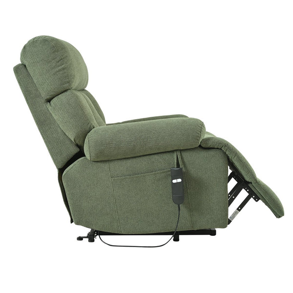 English Elm Oversized Power Lift Recliner Chair with Remote Control, Spacious Fabric Seat and Side Pocket for Comfort and Support Dark Green W1028P261277