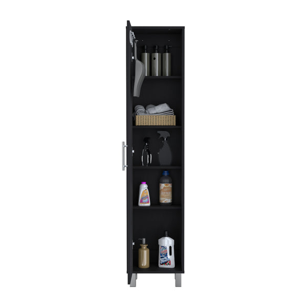 English Elm Laska 70" Tall Storage Cabinet Broom Closet in Black with Broom Hanger and Five Adjustable Shelves B070P210745