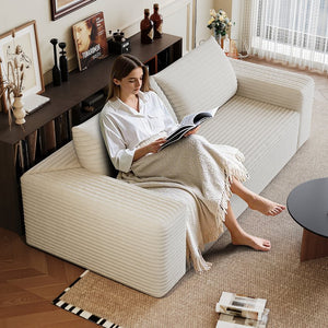 English Elm 63" Corduroy Loveseat Sofa Deep Seat 600lb Capacity Ergonomic Backrest Plush White Fabric W2824P321235
