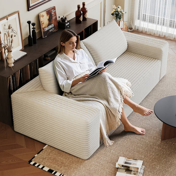 English Elm 63" Corduroy Loveseat Sofa Deep Seat 600lb Capacity Ergonomic Backrest Plush White Fabric W2824P321235